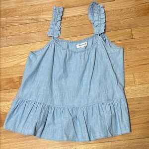 Madewell Light Blue Ruffle Strap Blouse